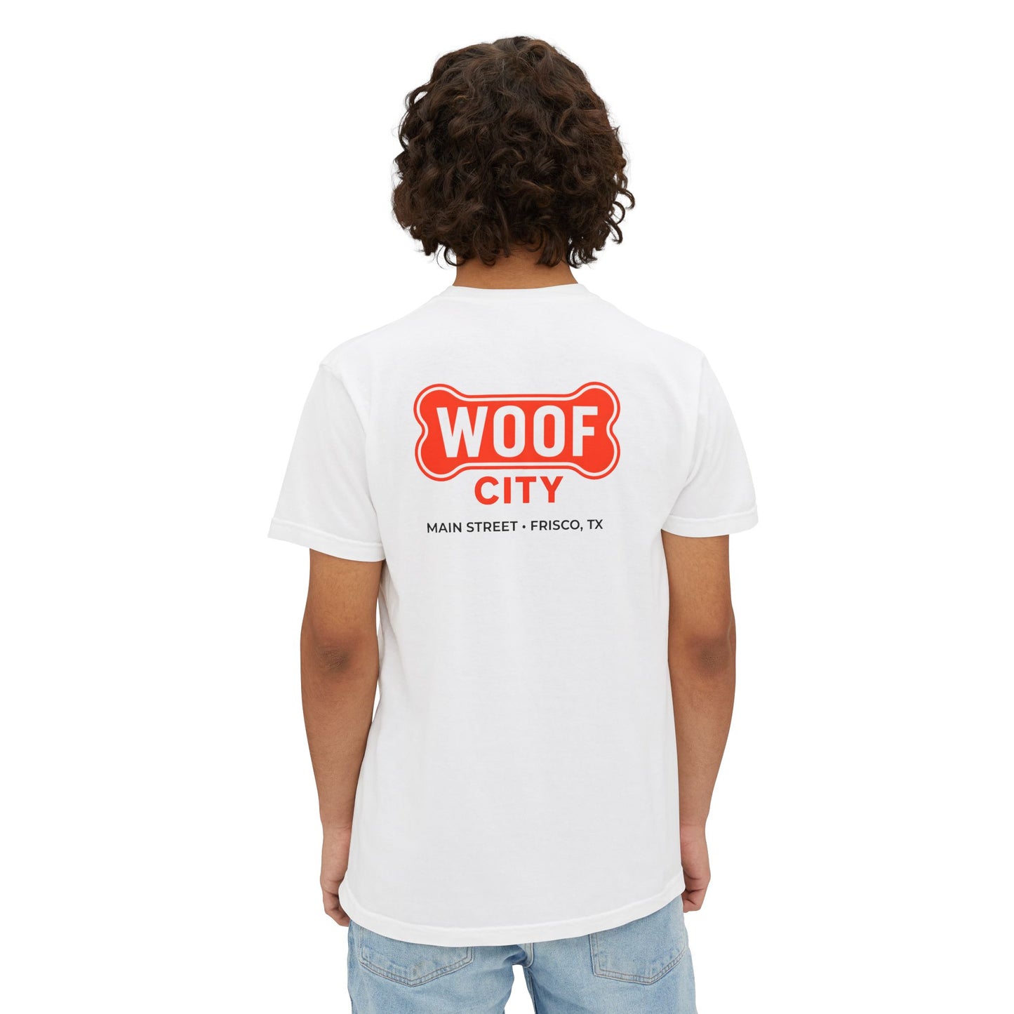 Woof City Pocket T-Shirt with Red Logo — Dog Lover Graphic Tee