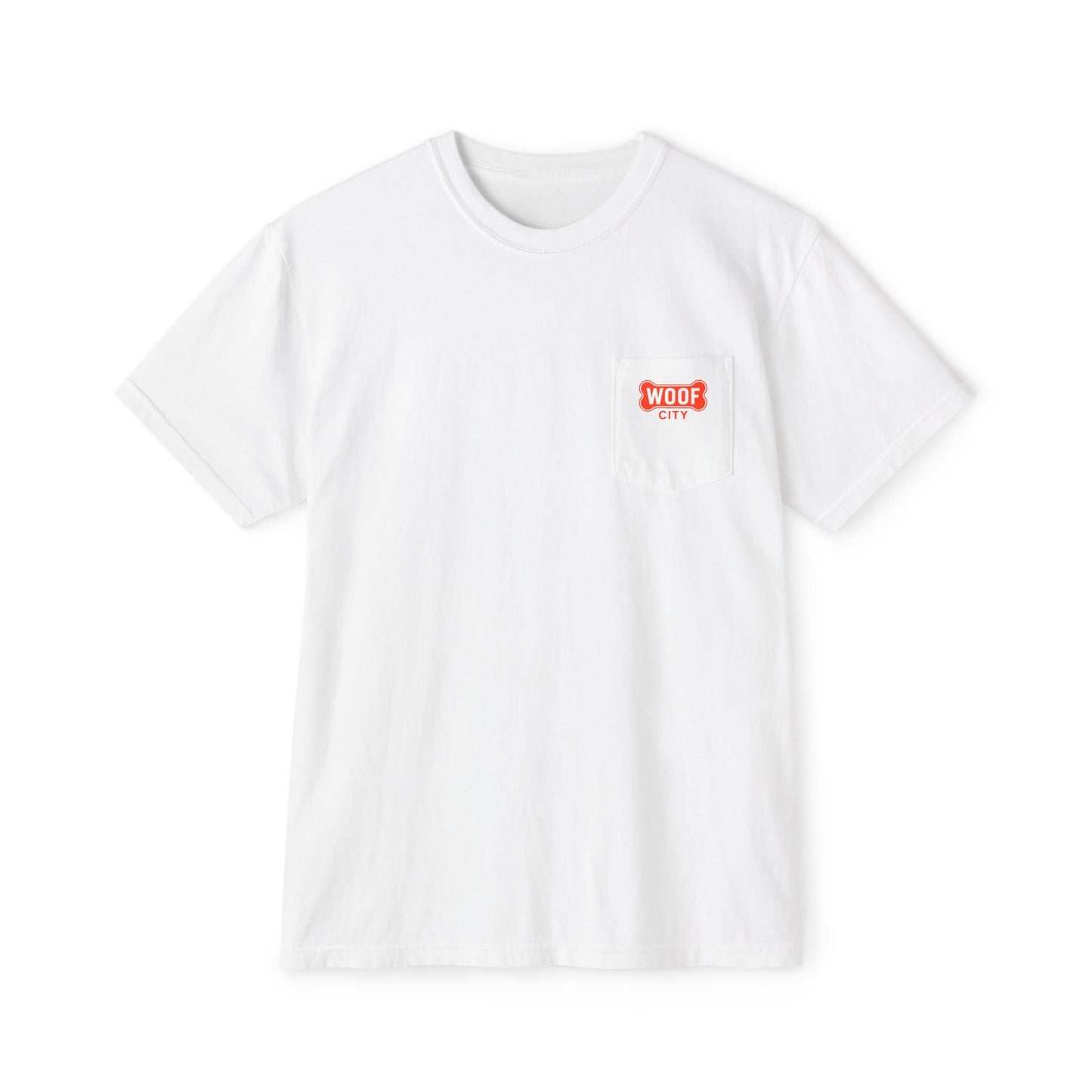 Woof City Pocket T-Shirt with Red Logo — Dog Lover Graphic Tee